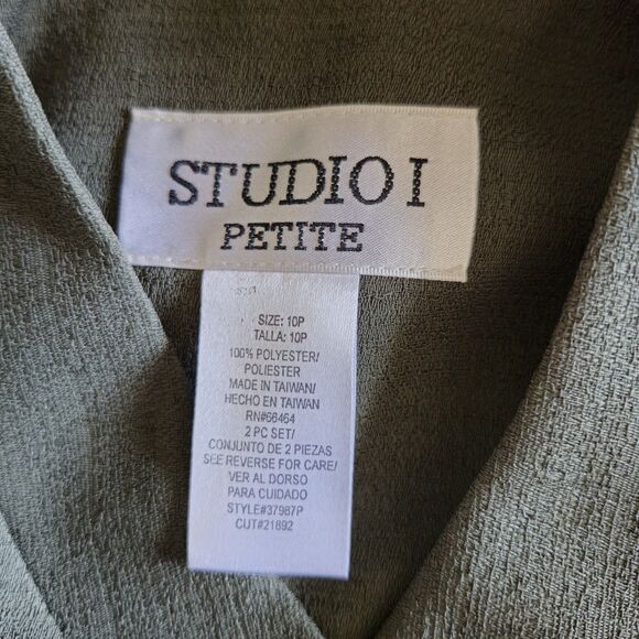 Studio 1 Petite Olive Green Embroidered Short Sleeve Blazer Jacket 10P VTG - Picture 7 of 10